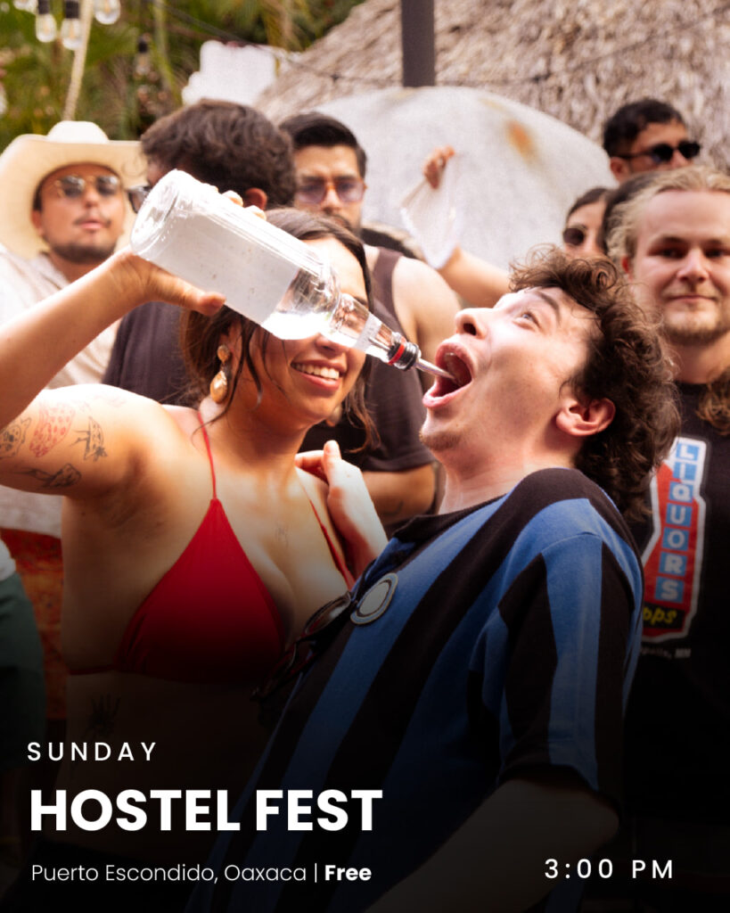 Travelers enjoying Hostel Fest pool party in Puerto Escondido