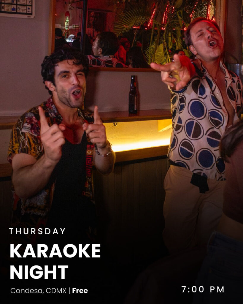 Travelers and locals singing at Karaoke Thursday Night in Mexico City