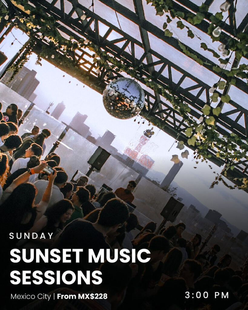 Rooftop sunset party overlooking Mexico City’s historic center